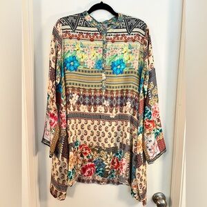 JOHNNY WAS 100% Silk Button Down Tunic, Size M